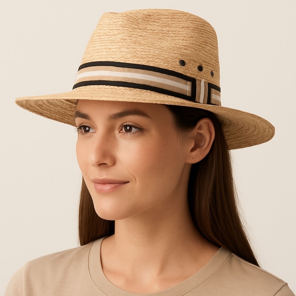 TULA Hat Brown Handwoven Palm Inner Sweatband Logo Classic One Size